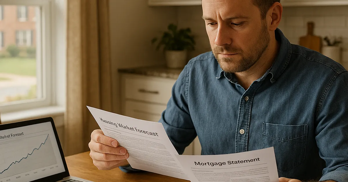 Knoxville homeowner reviewing 2026 housing market forecast and mortgage paperwork at a kitchen table
